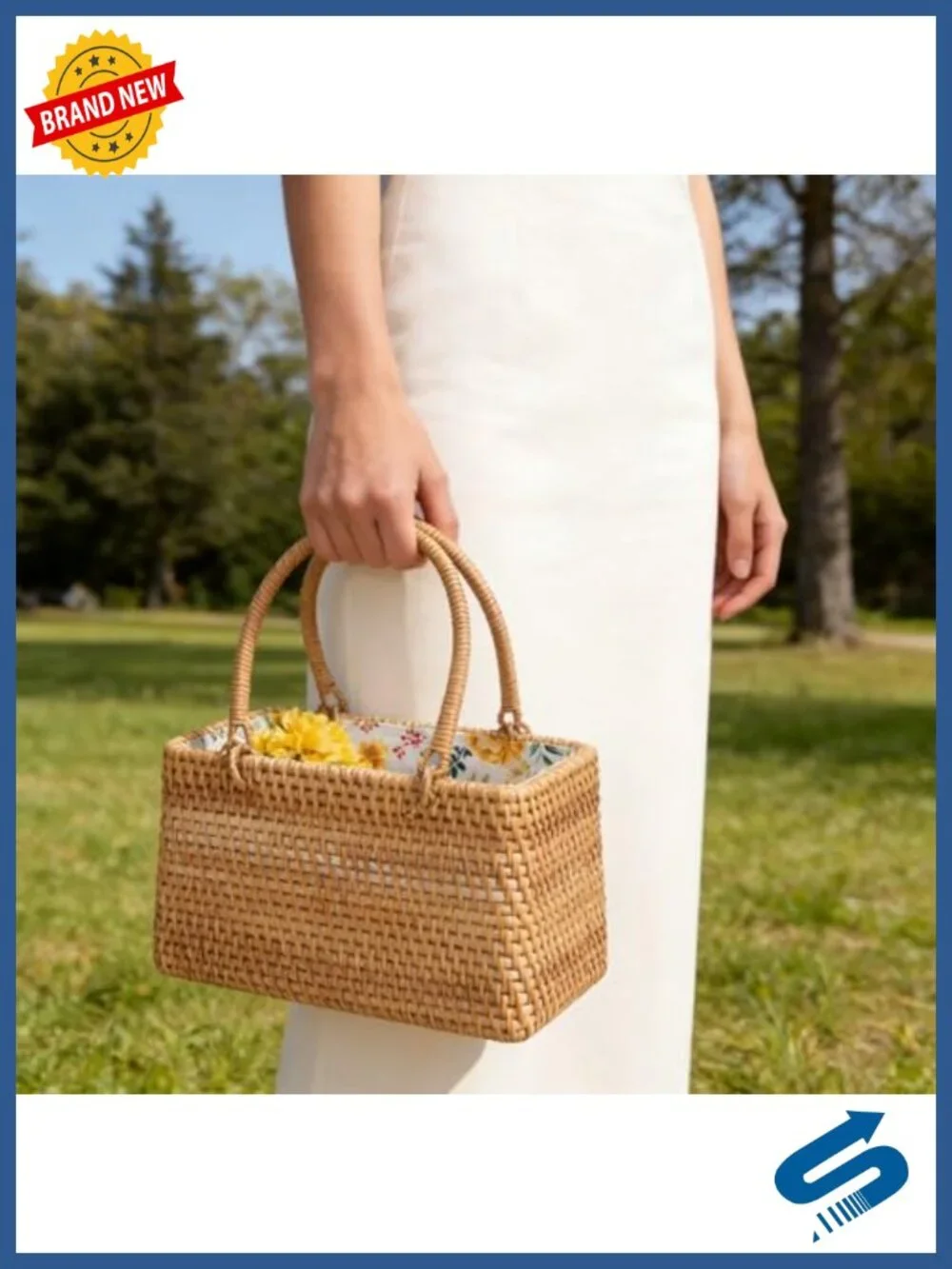 Small Rattan Wicker Basket Purse Handwoven Summer Beach Bag Top Handle